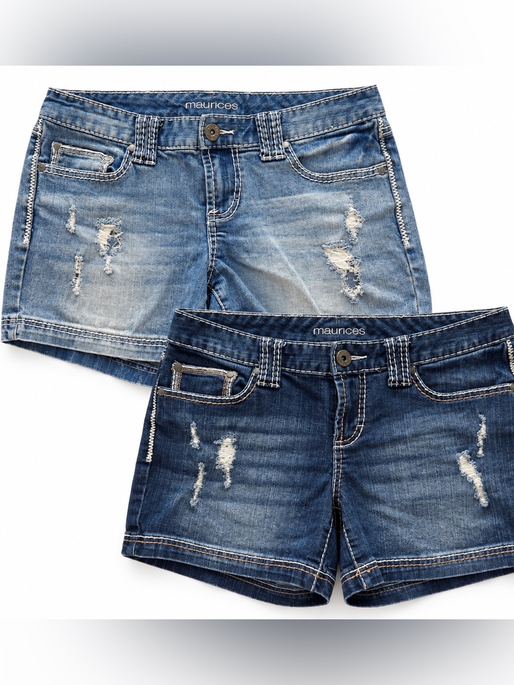 Maurices Bundle of 2 Distressed Jean Shorts Size 7/8 Medium Wash Stretch
